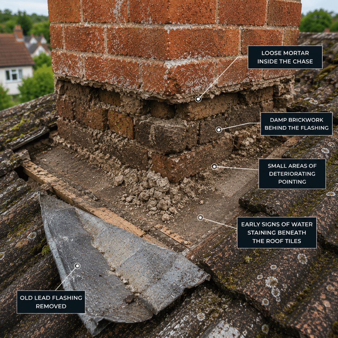 Roof Repairs Rainham - Removing the Failed Flashing